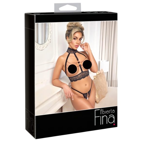 Abierta Fina - ensemble lingerie ouverte avec chaînes - noir - M