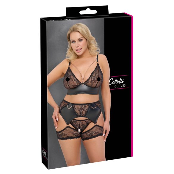 Cottelli Curves - ensemble lingerie dentelle et simili cuir - noir