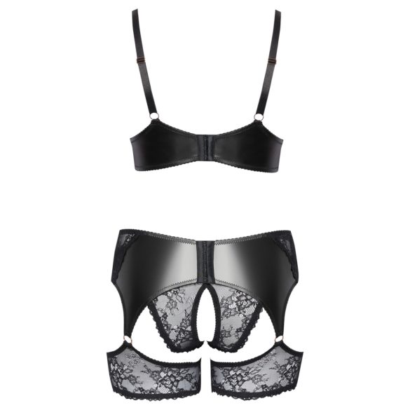 Cottelli Curves - ensemble lingerie dentelle et simili cuir - noir