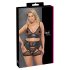 Cottelli Curves - ensemble lingerie dentelle et simili cuir - noir - 2XL