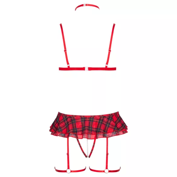 Cottelli - ensemble de lingerie à carreaux avec porte-jarretelles (carreaux rouges)