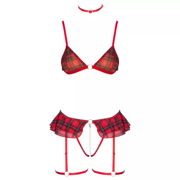 Cottelli - ensemble de lingerie à carreaux avec porte-jarretelles (carreaux rouges) - M