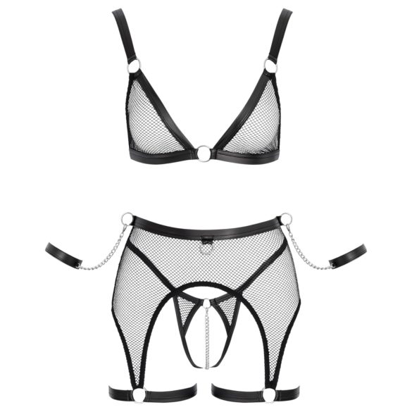 Cottelli Bondage - ensemble lingerie résille transparente avec chaînes - noir