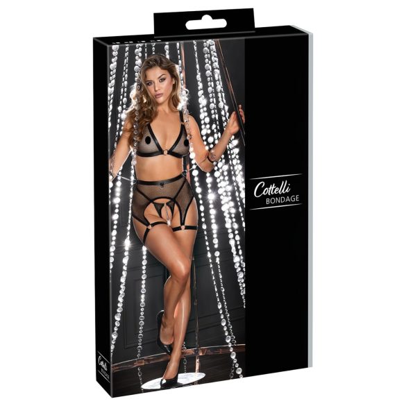 Cottelli Bondage - ensemble lingerie résille transparente avec chaînes - noir - L
