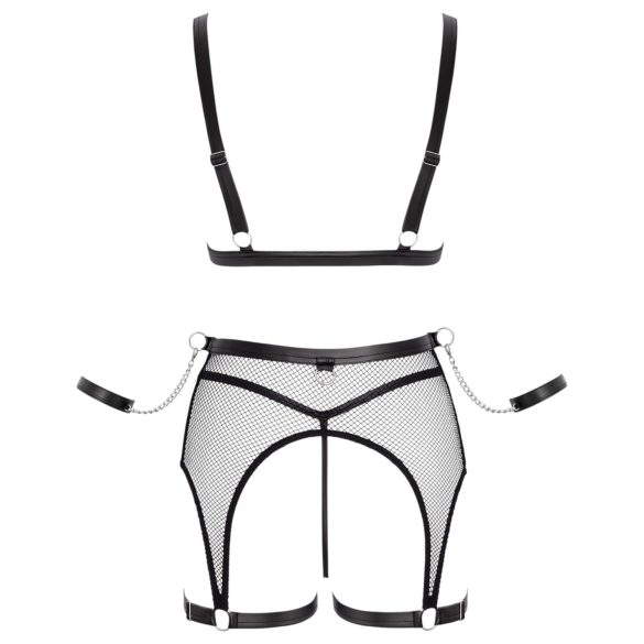Cottelli Bondage - ensemble lingerie résille transparente avec chaînes - noir - L