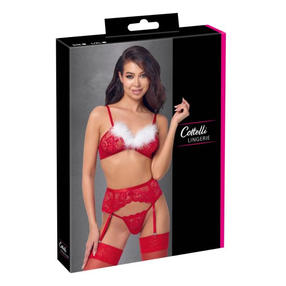 Cottelli - ensemble lingerie Noël dentelle - soutien-gorge et culotte - rouge - L/XL