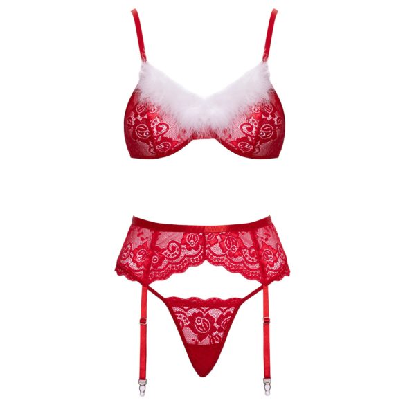 Cottelli - ensemble lingerie Noël dentelle - soutien-gorge et culotte - rouge - L/XL
