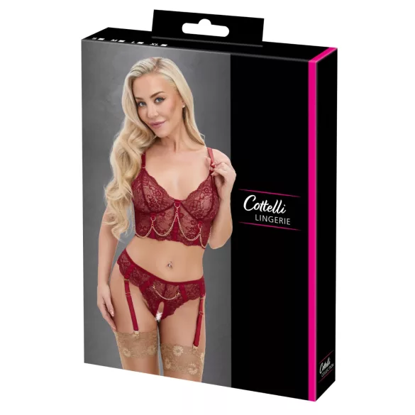 Cottelli - ensemble deux pièces en dentelle avec porte-jarretelles (rouge) - M