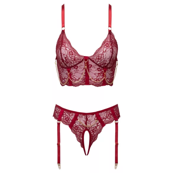 Cottelli - ensemble deux pièces en dentelle avec porte-jarretelles (rouge) - M