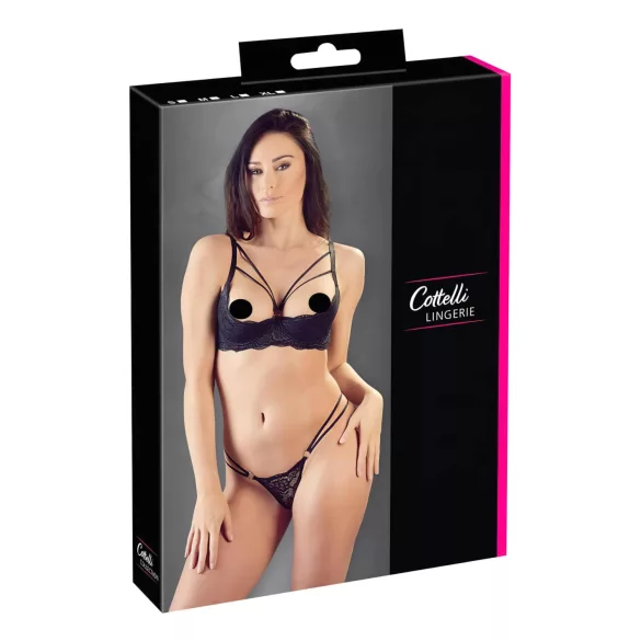 Cottelli - soutien-gorge ouvert à bretelles avec anneaux et string - noir