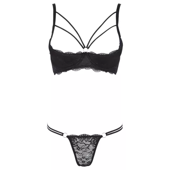 Cottelli - soutien-gorge ouvert à bretelles avec anneaux et string - noir
