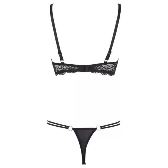 Cottelli - soutien-gorge ouvert à bretelles avec anneaux et string - noir - 85B/L