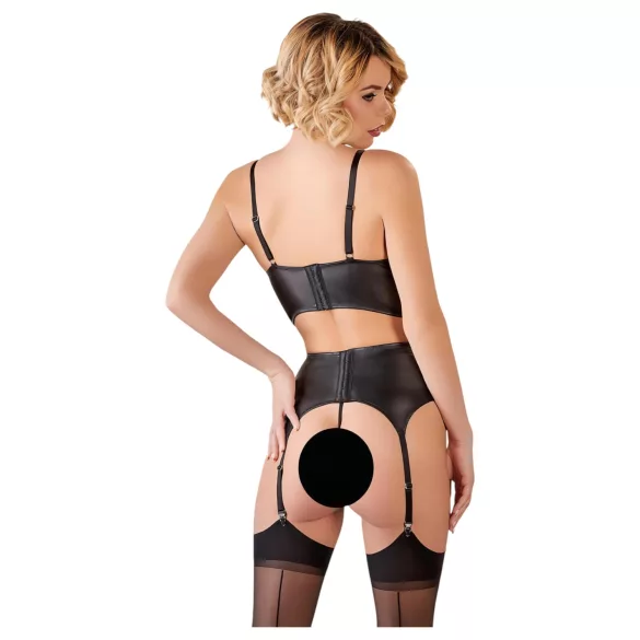 Abierta Fina - ensemble lingerie dentelle à bretelles strass - noir