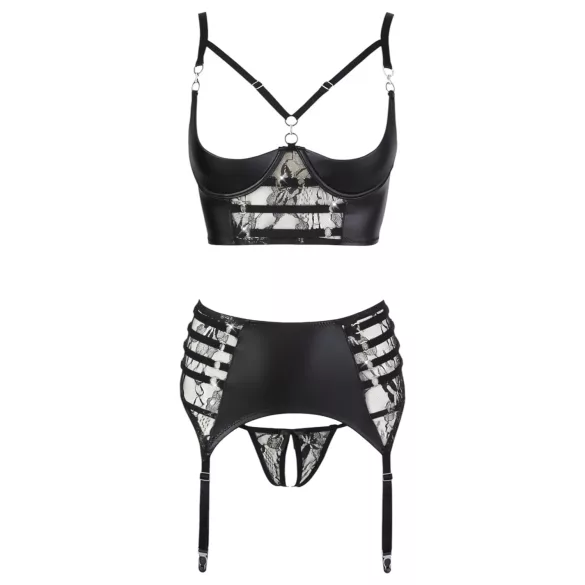 Abierta Fina - ensemble lingerie dentelle à bretelles strass - noir