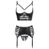 Abierta Fina - ensemble lingerie dentelle à bretelles strass - noir