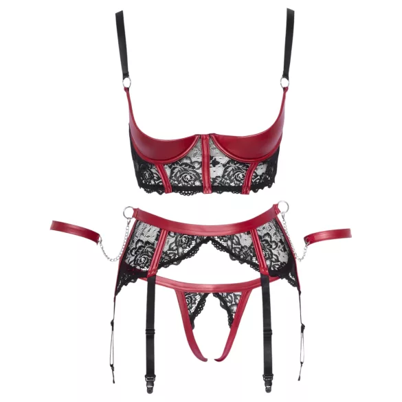 Cottelli Bondage - ensemble soutien-gorge ouvert dentelle rouge mat - L