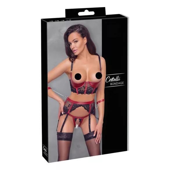 Cottelli Bondage - ensemble soutien-gorge ouvert dentelle rouge mat - XL