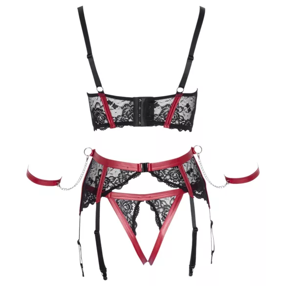 Cottelli Bondage - ensemble soutien-gorge ouvert dentelle rouge mat - XL