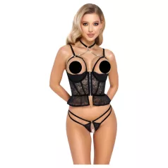 Abierta Fina - string ouvert et guêpière (noir)