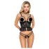 Abierta Fina - string ouvert et corset - dentelle noire