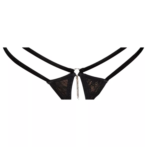 Abierta Fina - string ouvert et corset - dentelle noire