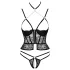 Abierta Fina - string ouvert et corset - dentelle noire