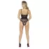 Abierta Fina - string ouvert et corset - dentelle noire - M