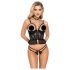 Abierta Fina - string ouvert et corset - dentelle noire - L