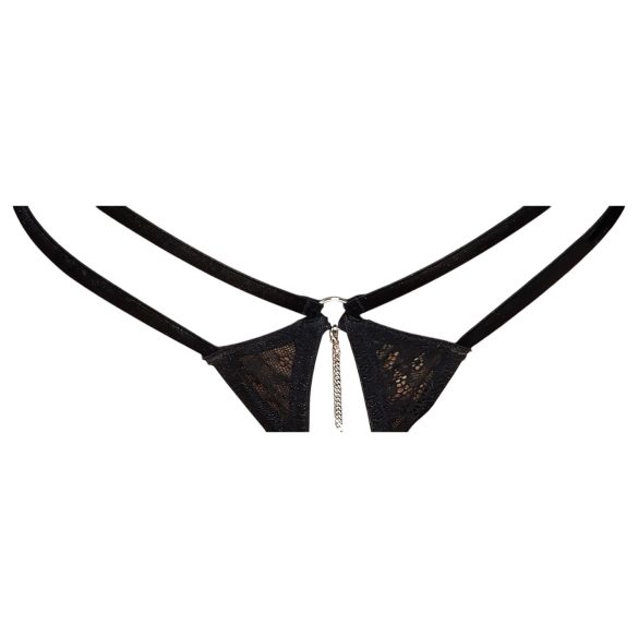 Abierta Fina - string ouvert et corset - dentelle noire - L