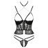 Abierta Fina - string ouvert et corset - dentelle noire - L