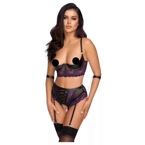 Cottelli Bondage - ensemble soutien-gorge et menottes - noir violet