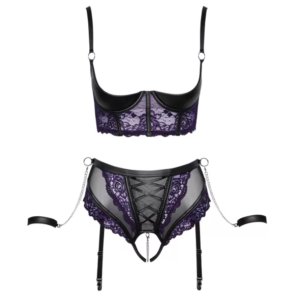 Cottelli Bondage - ensemble soutien-gorge et menottes - noir violet - M