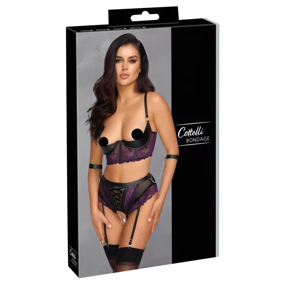 Cottelli Bondage - ensemble soutien-gorge et menottes - noir violet - M