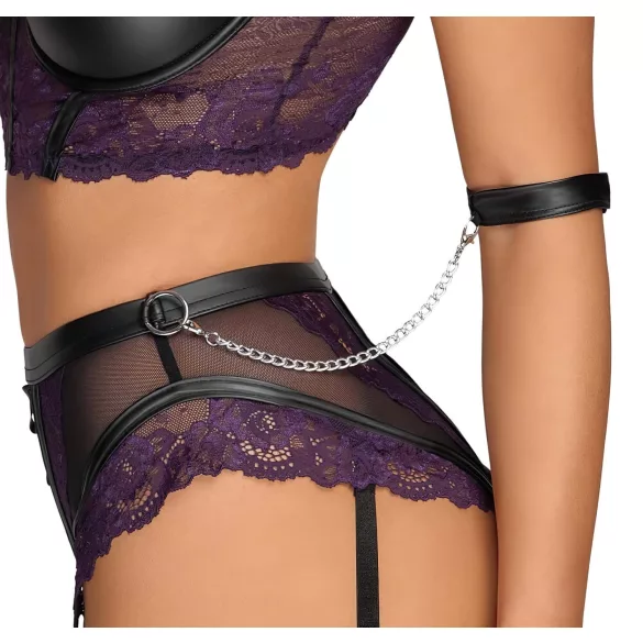 Cottelli Bondage - ensemble soutien-gorge et menottes - noir violet - L
