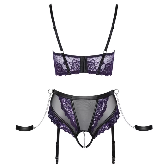 Cottelli Bondage - ensemble soutien-gorge et menottes - noir violet - L