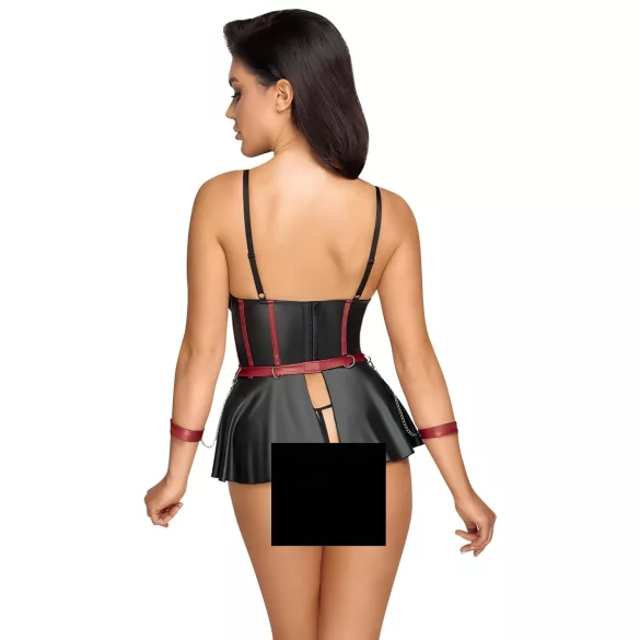 Cottelli Bondage - set lingerie brillant avec menottes - noir - 80B/M