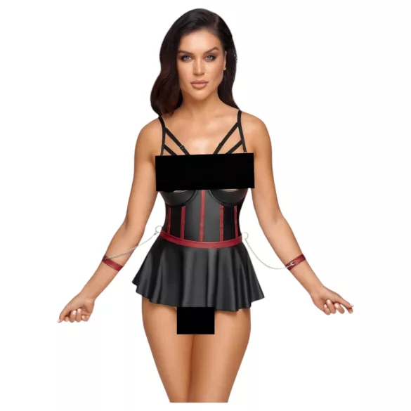 Cottelli Bondage - set lingerie brillant avec menottes - noir - 85B/L