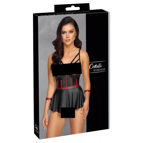 Cottelli Bondage - set lingerie brillant avec menottes - noir - 85B/L