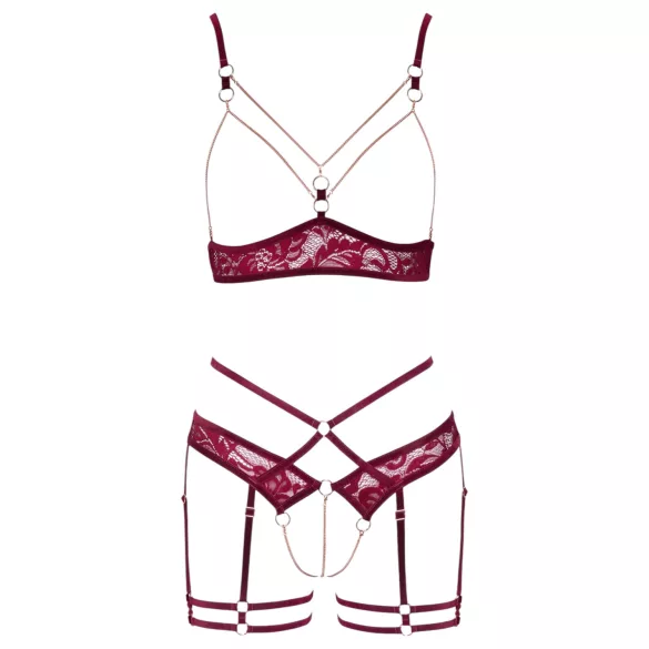 Abierta Fina - soutien-gorge ouvert avec chaînes - ensemble - rouge