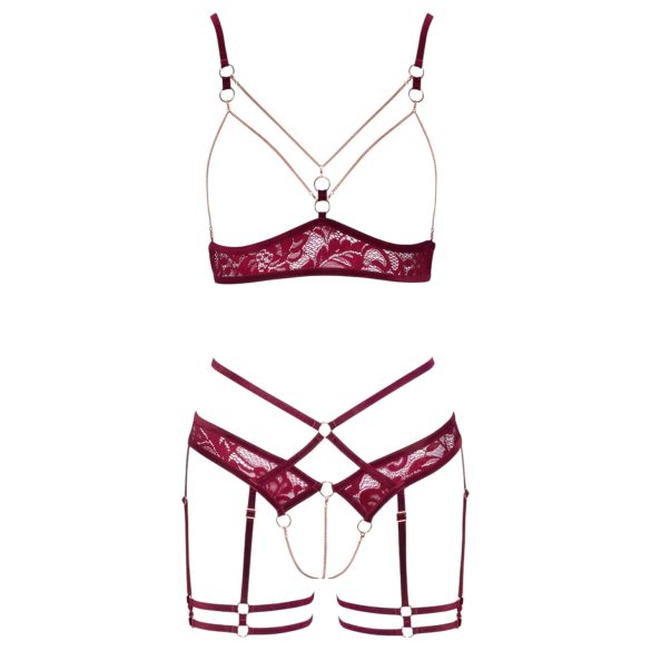 Abierta Fina - soutien-gorge ouvert avec chaînes - ensemble - rouge - M