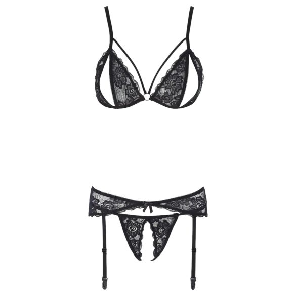 Cottelli - ensemble lingerie ouvert en dentelle - noir - L