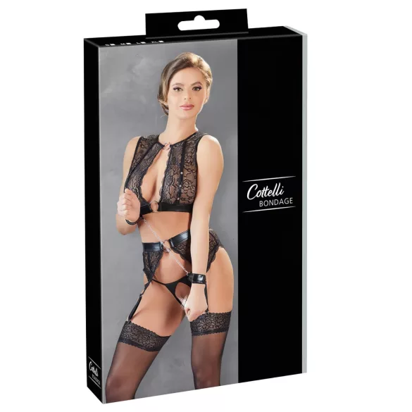 Cottelli Bondage - ensemble lingerie dentelle 4 pièces noir - L