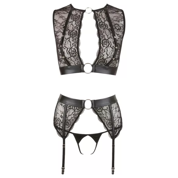 Cottelli Bondage - ensemble lingerie dentelle 4 pièces noir - L