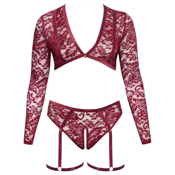 Cottelli Curves - ensemble lingerie dentelle manches longues - rouge