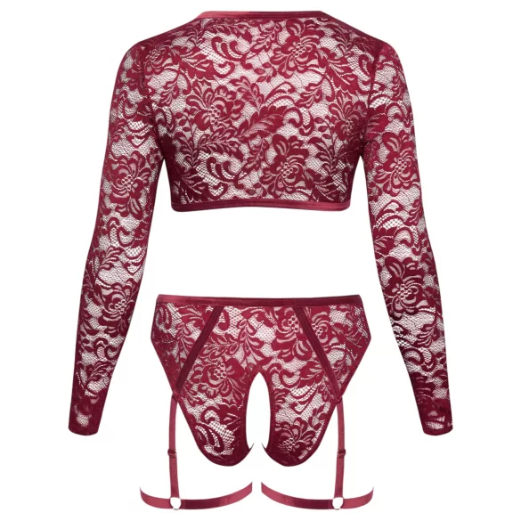 Cottelli Curves - ensemble lingerie dentelle manches longues - rouge