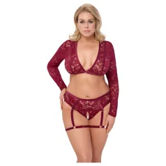   Cottelli Curves - ensemble lingerie dentelle manches longues - rouge - 2XL