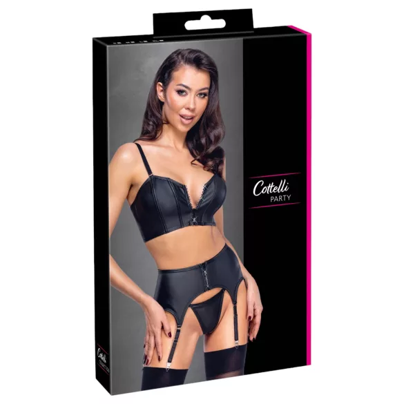 Cottelli - corset à fermeture éclair, porte-jarretelles et string (noir)