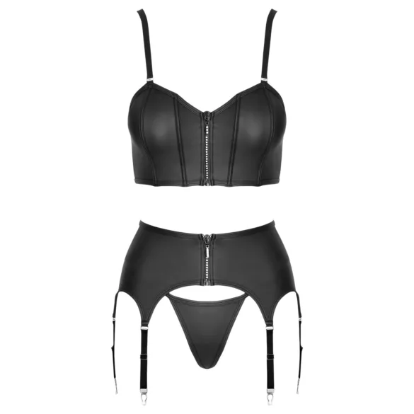 Cottelli - corset à fermeture éclair, porte-jarretelles et string (noir) - M
