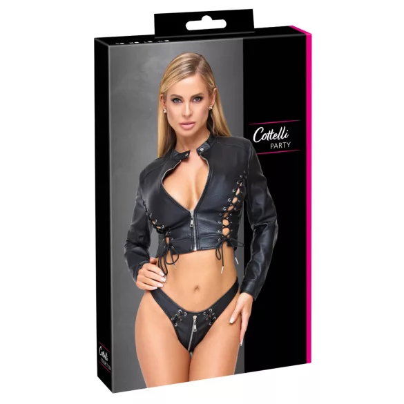 Cottelli - ensemble veste courte en similicuir et string (noir)