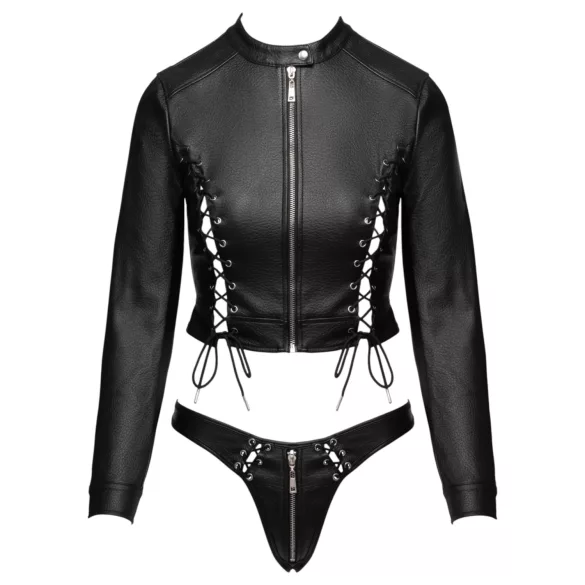 Cottelli - ensemble veste courte en similicuir et string (noir)